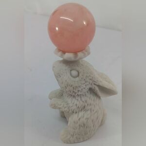1" Rose Quartz Sphere On Cute White Bunny Holder